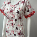 Red Printed Rayon Nighty for Women with Lace