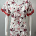 Red Printed Rayon Nighty for Women with Lace