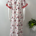 Red Printed Rayon Nighty for Women with Lace