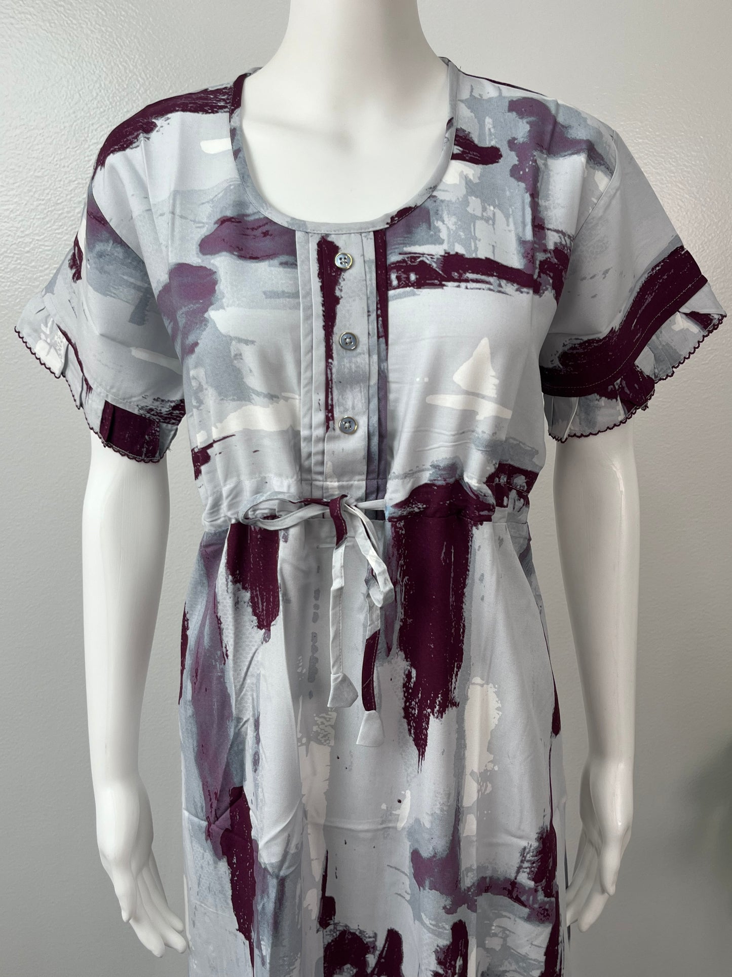 White Abstract Soft & Breathable Rayon Nightgown Perfect for All Seasons
