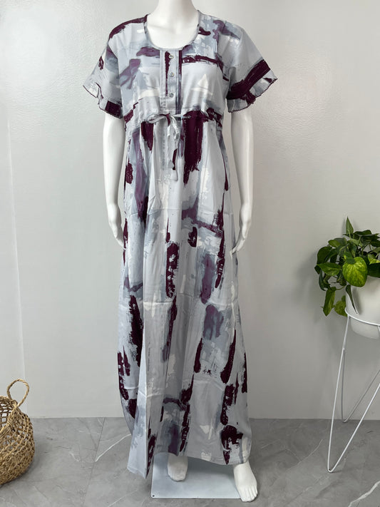 White Abstract Soft & Breathable Rayon Nightgown Perfect for All Seasons