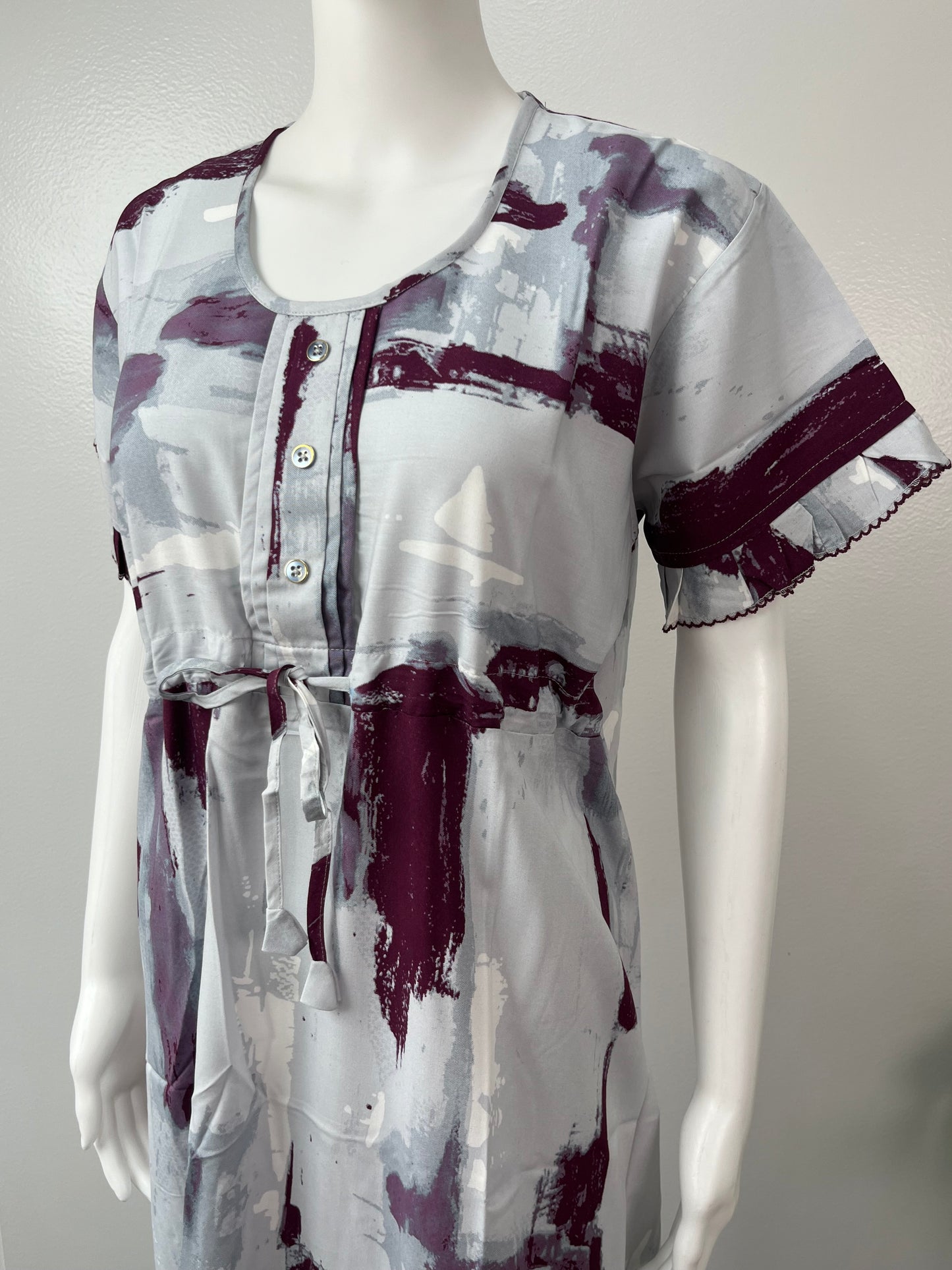 White Abstract Soft & Breathable Rayon Nightgown Perfect for All Seasons