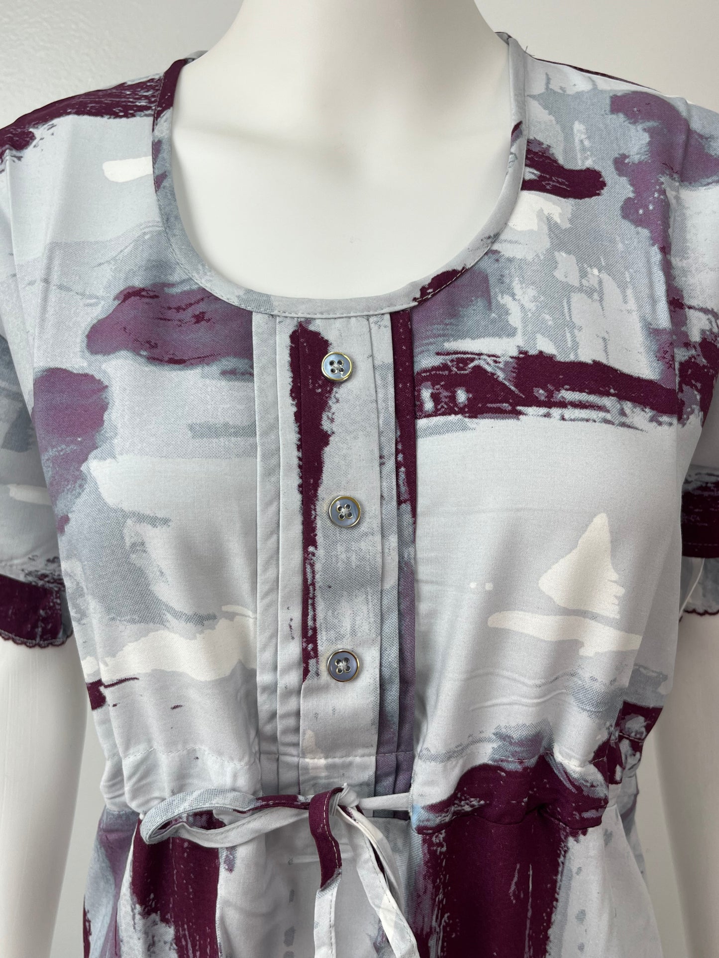 White Abstract Soft & Breathable Rayon Nightgown Perfect for All Seasons