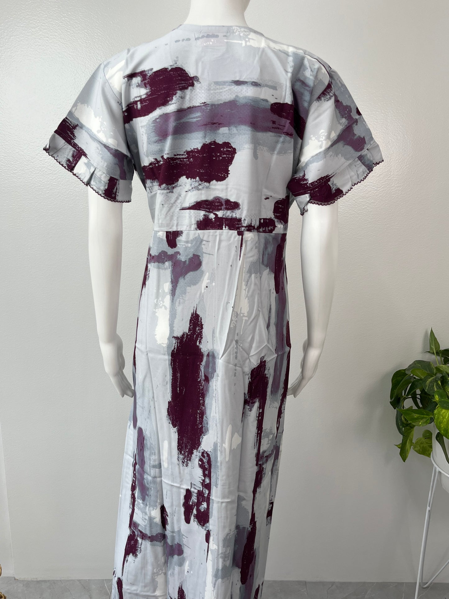 White Abstract Soft & Breathable Rayon Nightgown Perfect for All Seasons