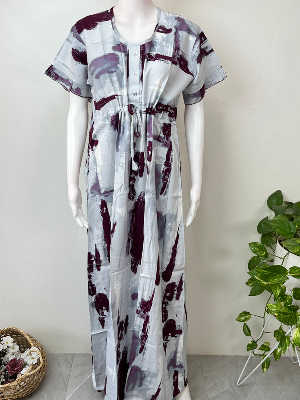 Gray kaftan style rayon fabric nighty for women