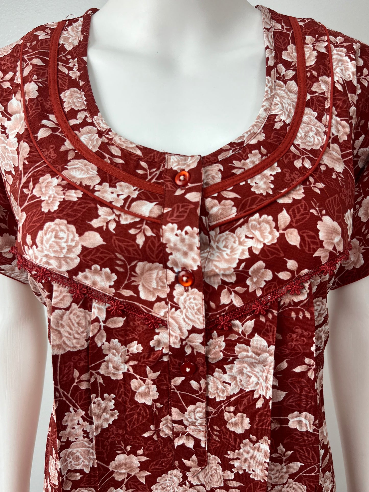 Red Printed Rayon Nightgown for Women