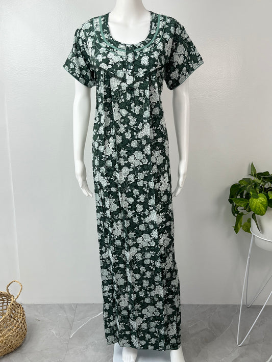 Bottle Green Rayon Nighty Soft Elegant