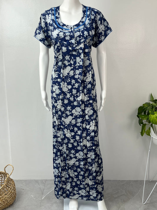 Royal Blue Premium Rayon Fabric Nightgown Soft, Lightweight & Perfect for Indian Weather