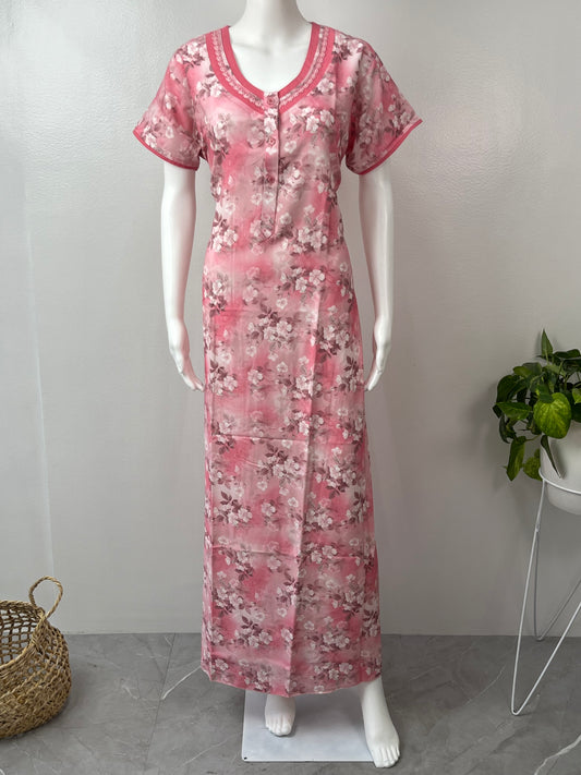 Light Pink Printed Rayon Nightgown for Women