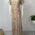 Beige Floral Printed Rayon Nighty for Women