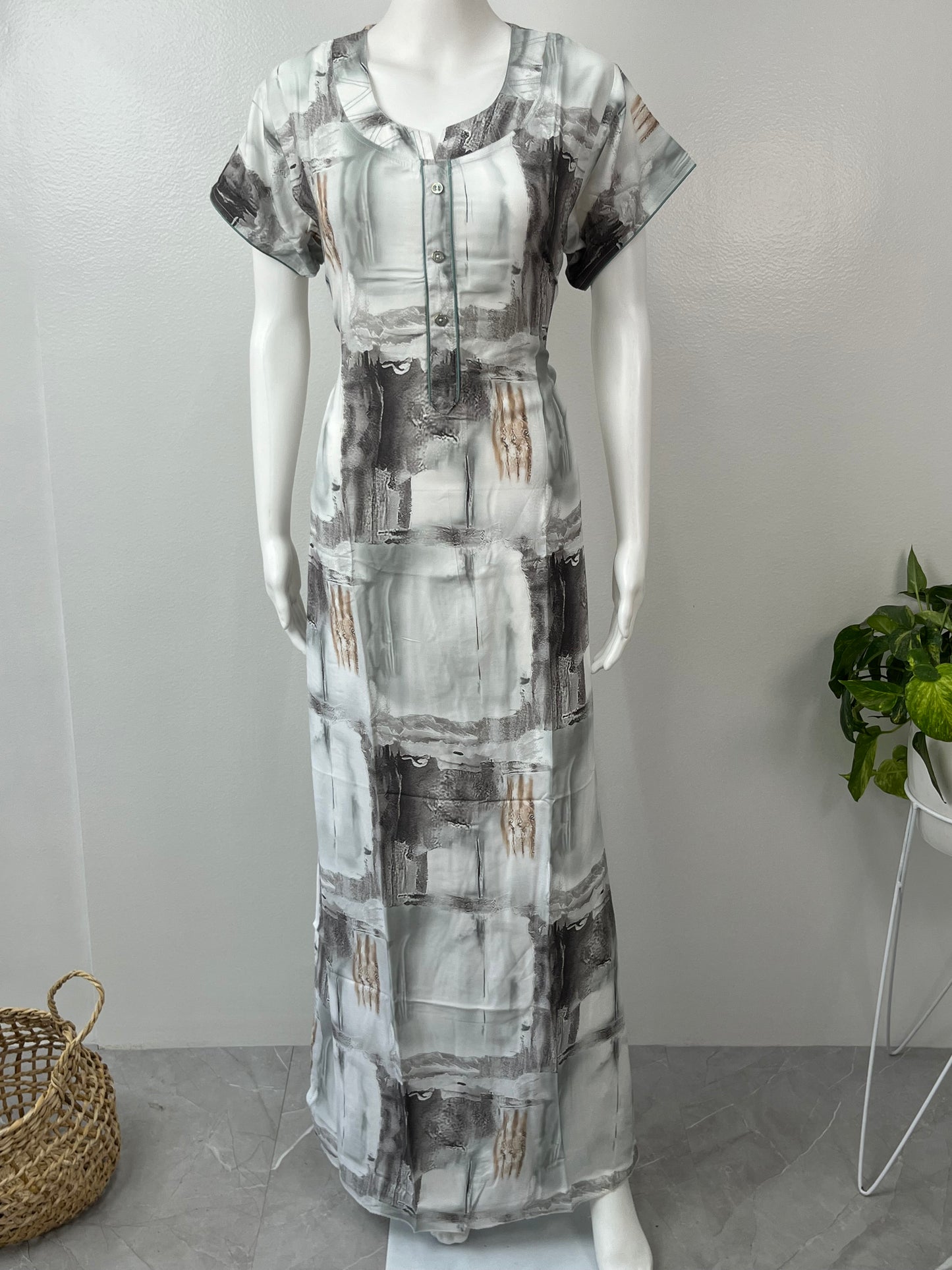 Black & White Rayon Fabric Nighty Silky Texture