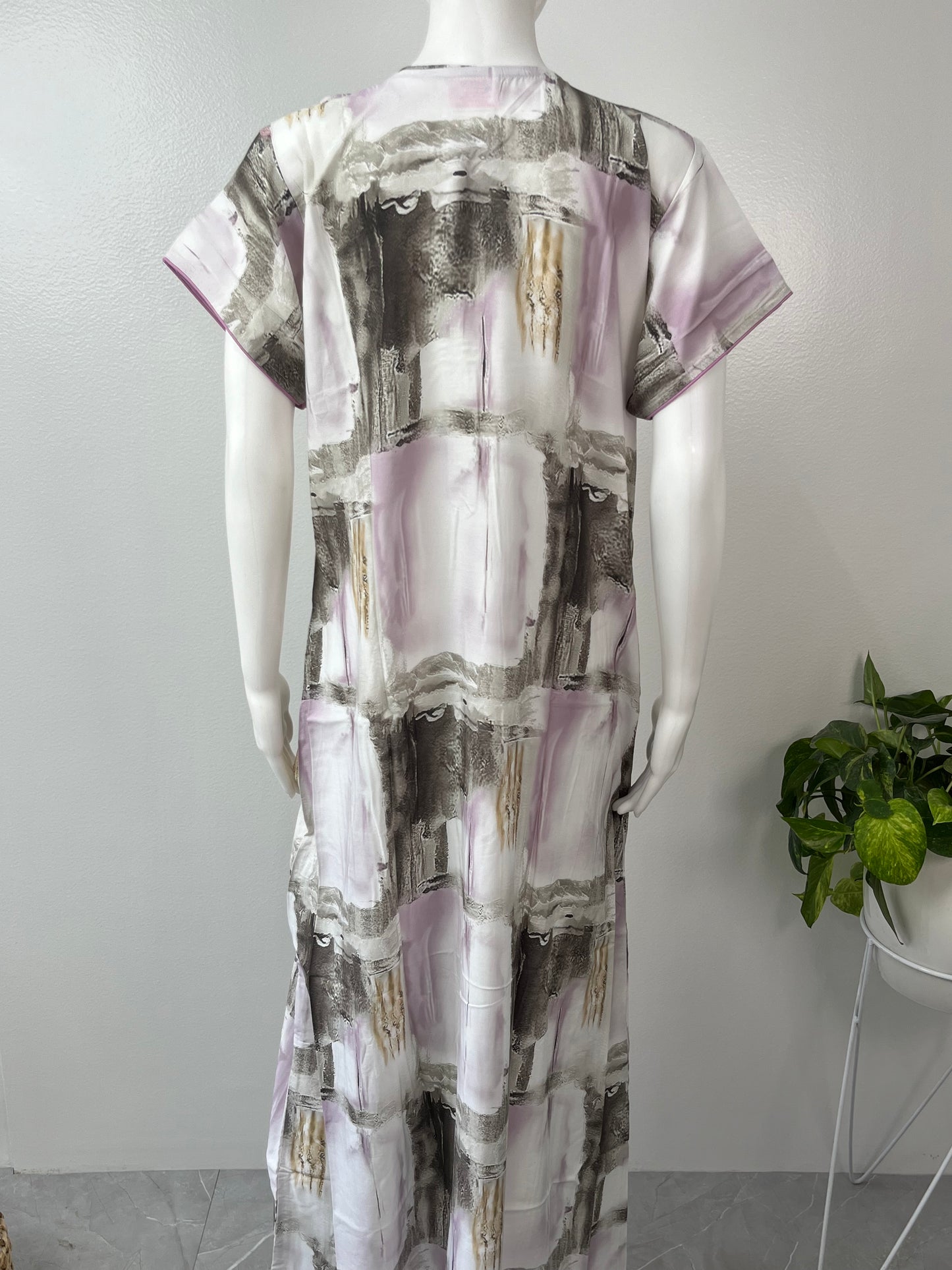 White & Violet Printed Rayon Nightgown for Women