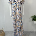 Yellow Printed Rayon Fabric Nightgown Silky Texture with Lace