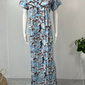 Sky Blue Printed Nightgown Elegant with Lace