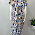Yellow Printed Rayon Fabric Nightgown Silky Texture with Lace