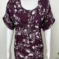 Wine Floral Rayon Satin Fabric Nighty for Women