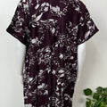 Wine Floral Rayon Satin Fabric Nighty for Women