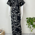 Black Pleated Style Rayon Satin Fabric Nightgown