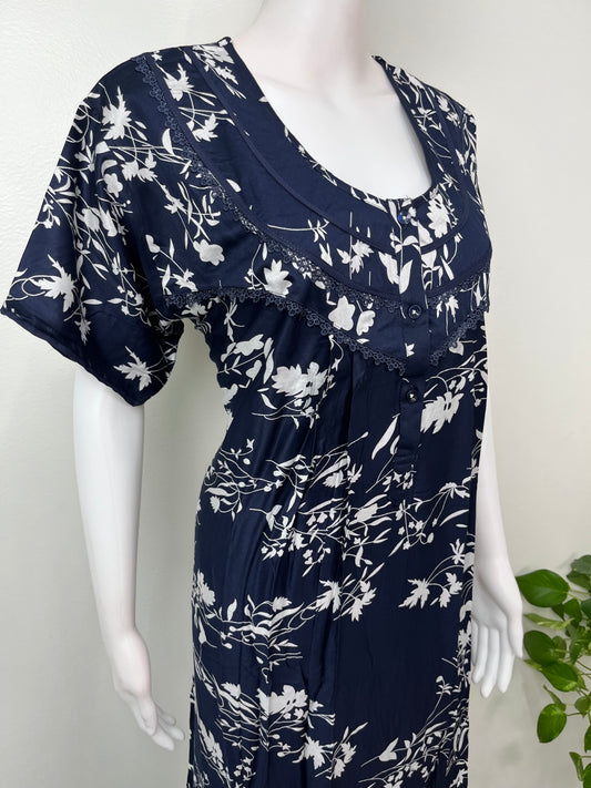 Navy Blue Rayon Satin Fabric Nightgown