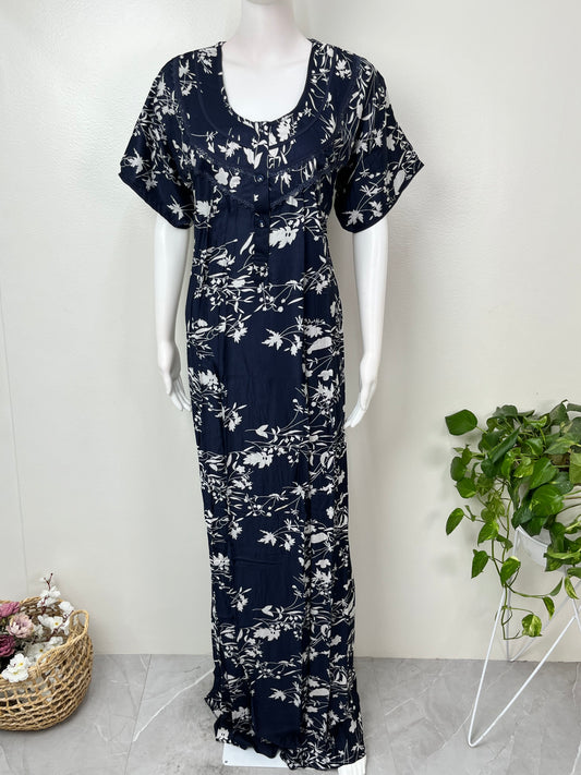 Navy Blue Rayon Satin Fabric Nightgown
