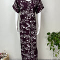 Wine Floral Rayon Satin Fabric Nighty for Women