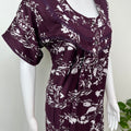 Wine Floral Rayon Satin Fabric Nighty for Women