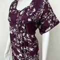 Wine Floral Rayon Satin Fabric Nighty for Women