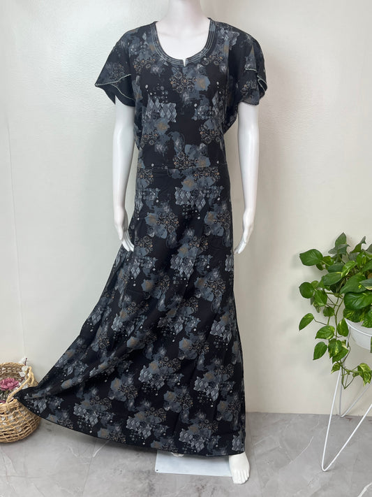 Black & Gray Umbrella Style Nighty in Rayon Fabric