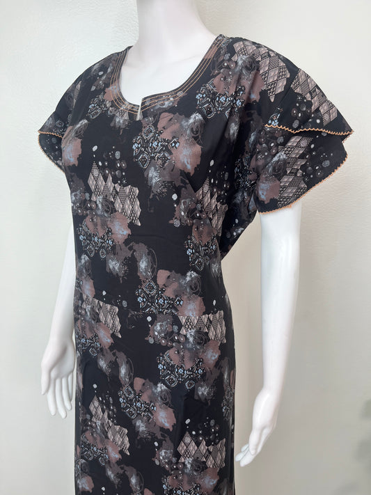 Black & Copper Umbrella Style Rayon Fabric Nighty
