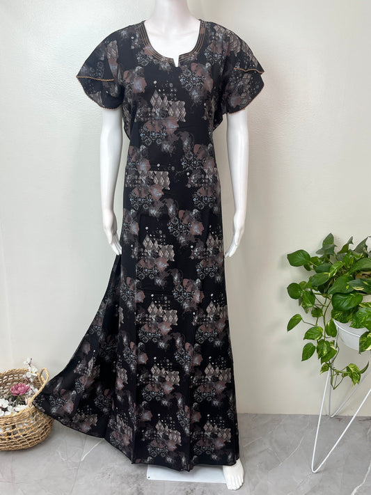 Black & Copper Umbrella Style Rayon Fabric Nighty