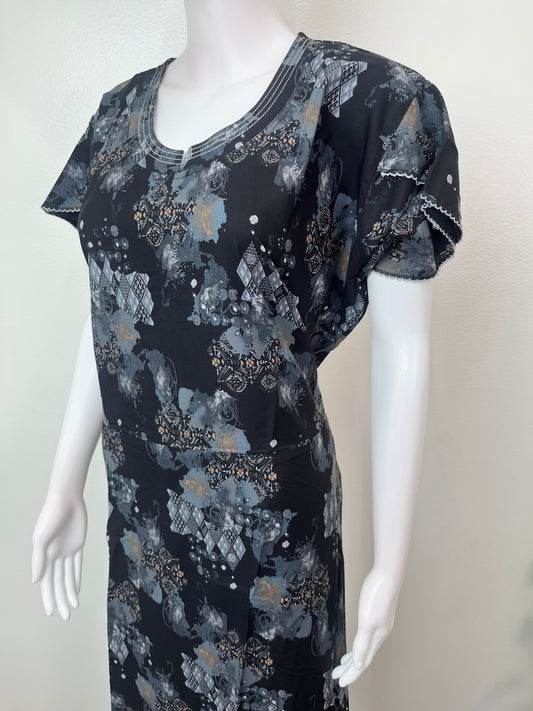 Black & Gray Umbrella Style Nighty in Rayon Fabric