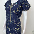 Navy Blue Umbrella Floral Printed Rayon Nighty for Women