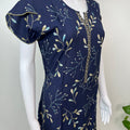 Navy Blue Umbrella Floral Printed Rayon Nighty for Women