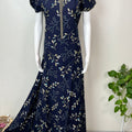 Navy Blue Umbrella Floral Printed Rayon Nighty for Women