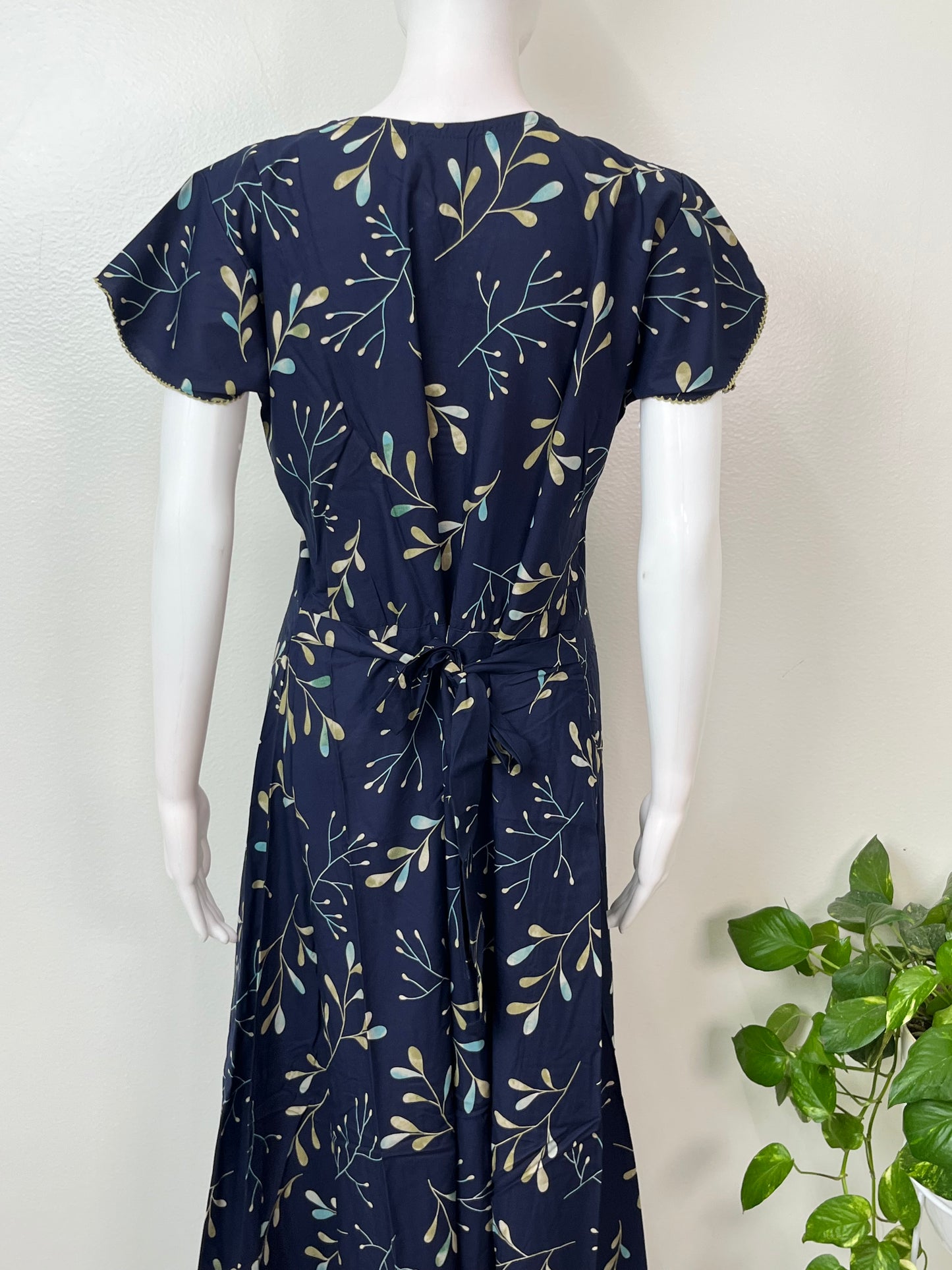 Navy Blue Umbrella Floral Printed Rayon Nighty for Women