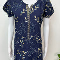 Navy Blue Umbrella Floral Printed Rayon Nighty for Women