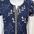Navy Blue Umbrella Floral Printed Rayon Nighty for Women