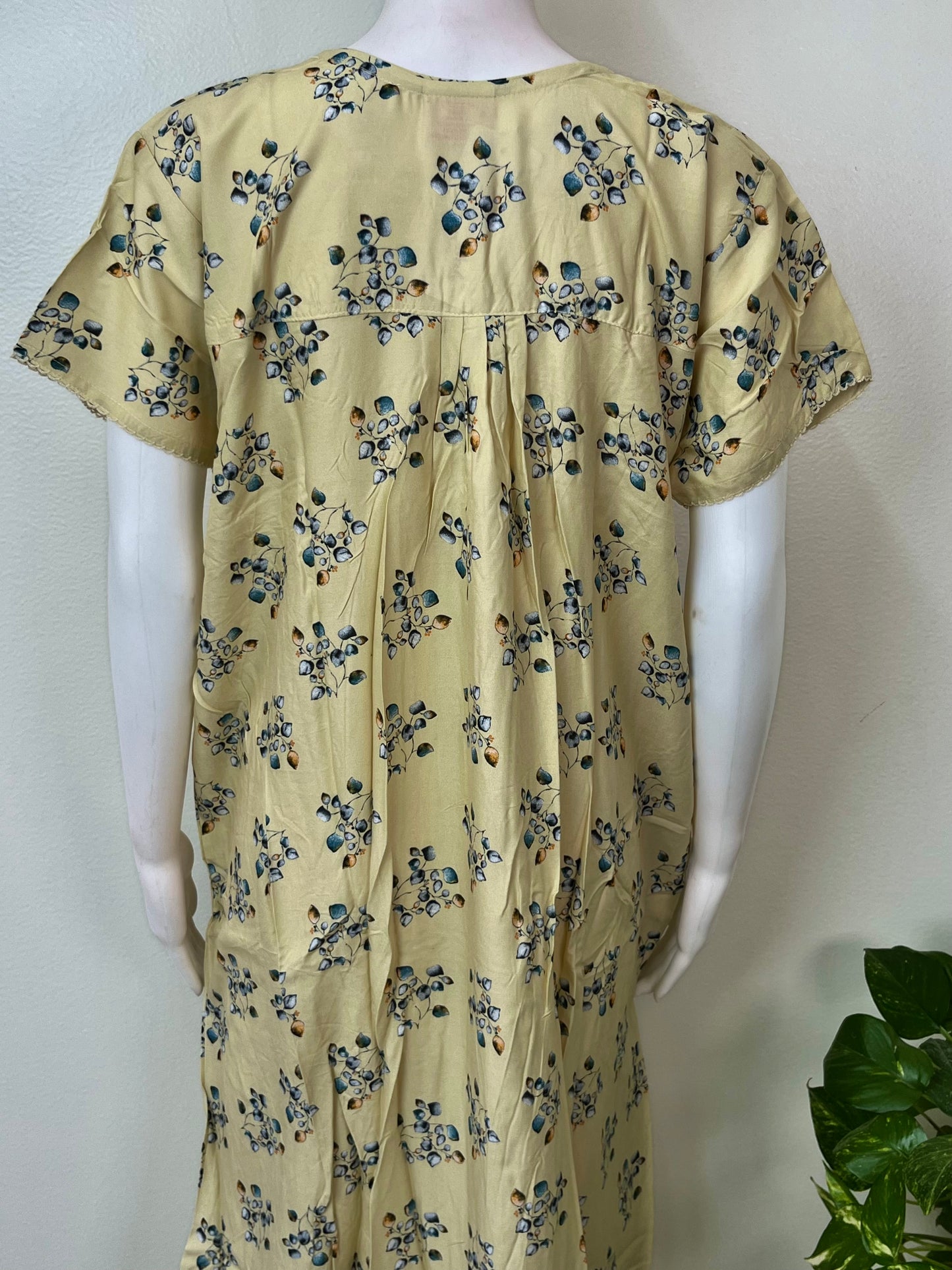 Lemon Yellow Floral Printed Rayon Fabric Nightgown