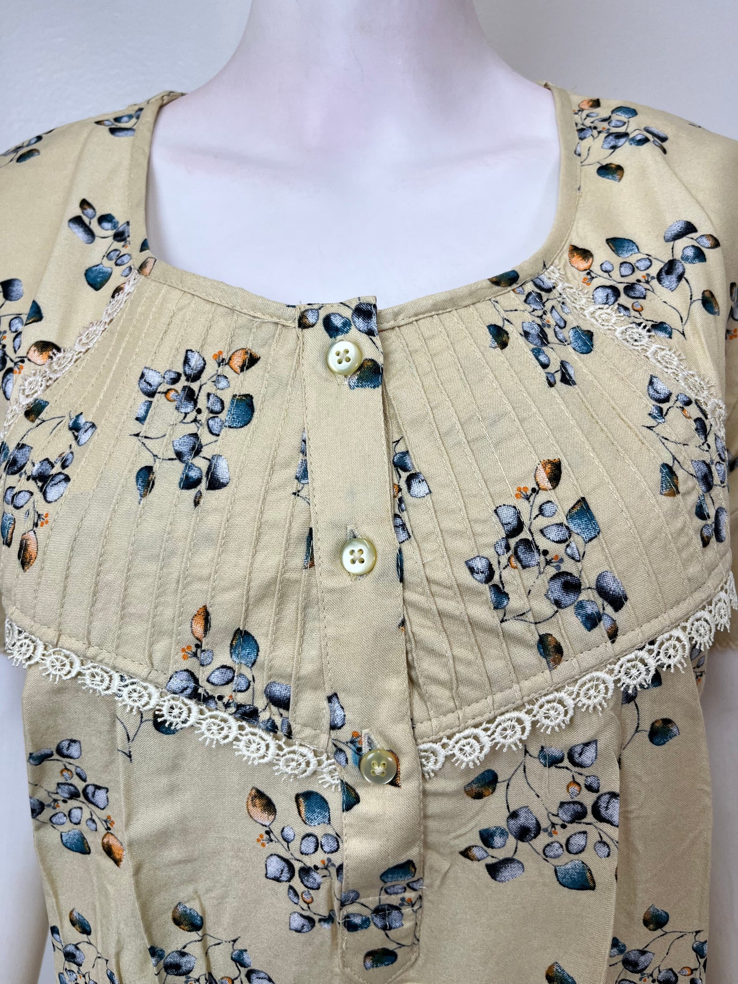 Lemon Yellow Floral Printed Rayon Fabric Nightgown