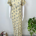 Lemon Yellow Floral Printed Rayon Fabric Nightgown