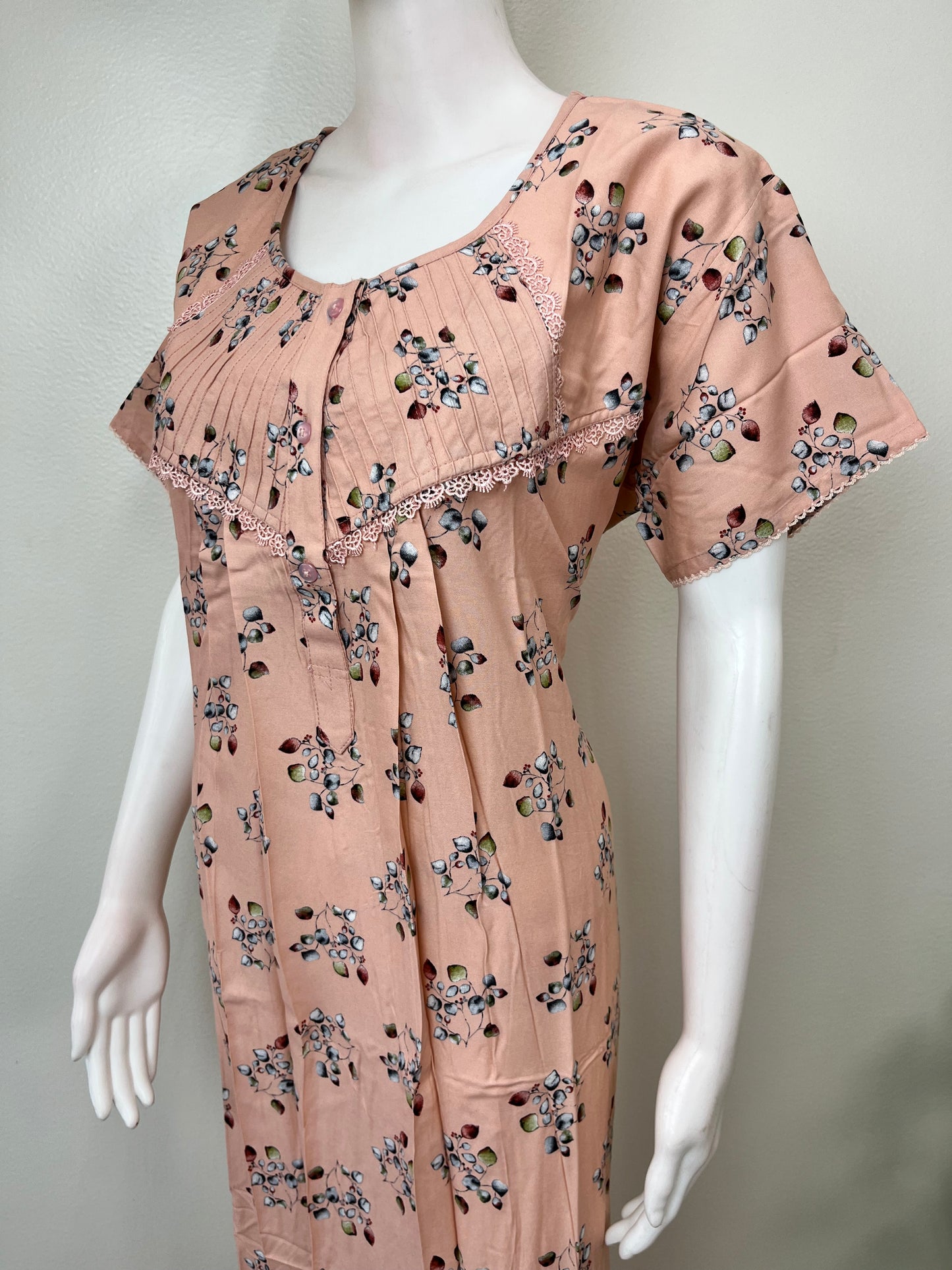 Orange Floral Printed Rayon Fabric Nightgown