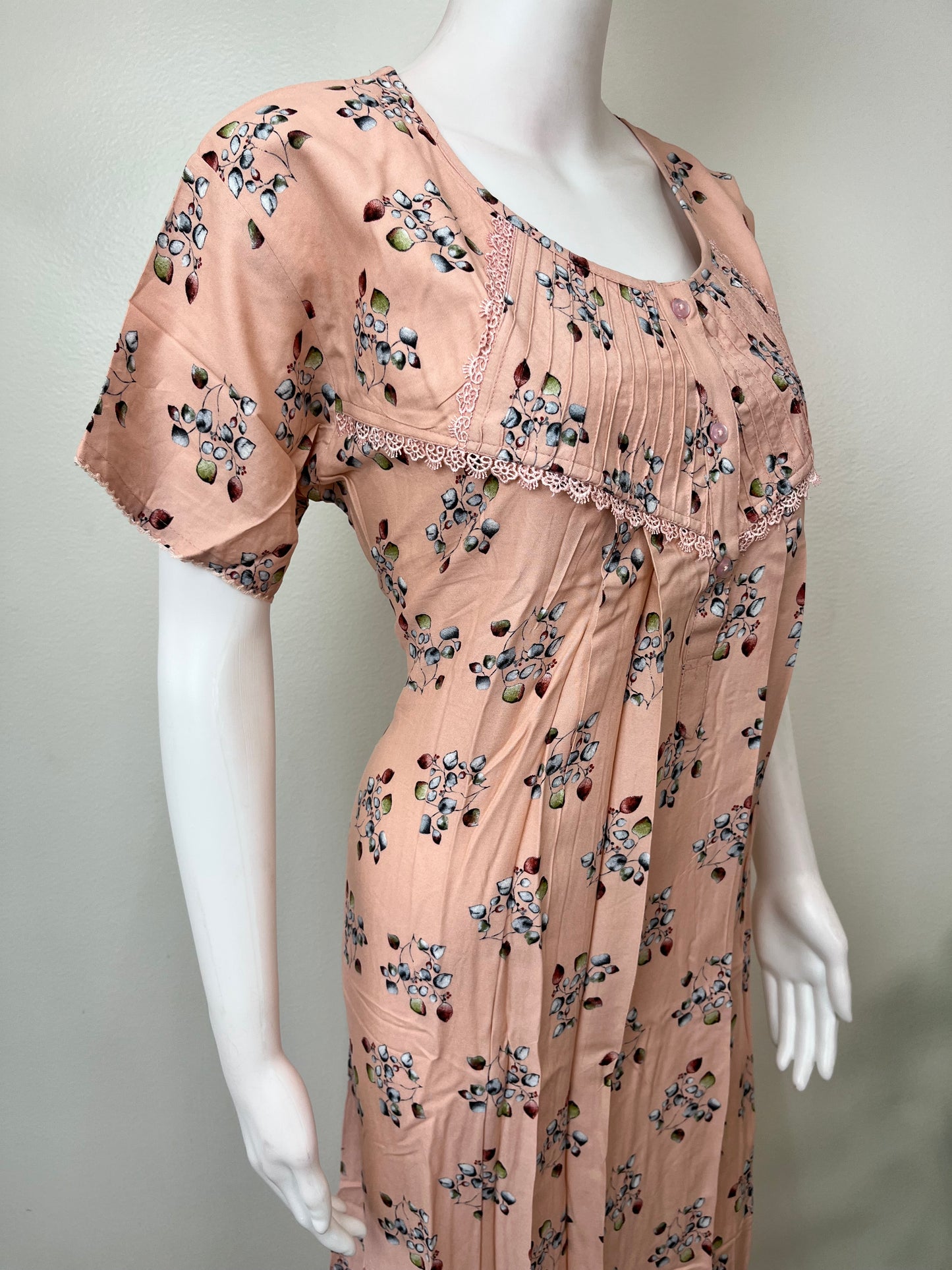 Orange Floral Printed Rayon Fabric Nightgown