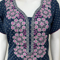 Navy Blue Delicate Embroidery Spun Fabric Nighty