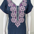 Navy Blue Delicate Embroidery Spun Fabric Nighty