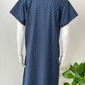 Navy Blue Delicate Embroidery Spun Fabric Nighty