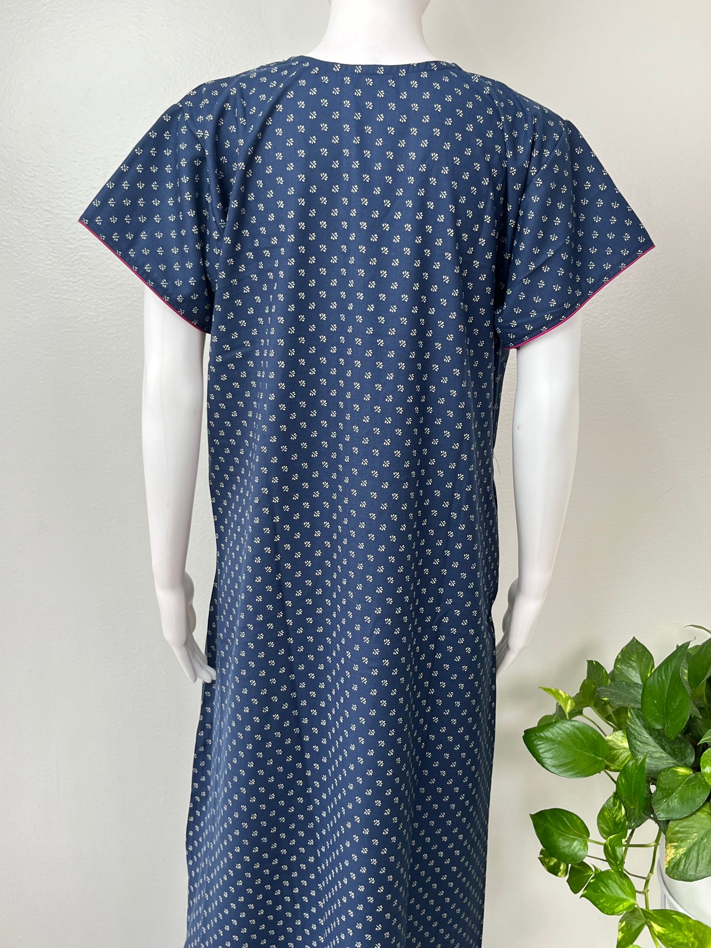Navy Blue Delicate Embroidery Spun Fabric Nighty