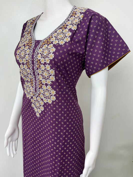 Purple Graceful Spun fabric Nightgown with Embroidery