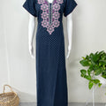 Navy Blue Delicate Embroidery Spun Fabric Nighty