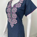 Navy Blue Delicate Embroidery Spun Fabric Nighty