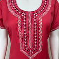 Red Graceful Spun Fabric Nightgown with Embroidery